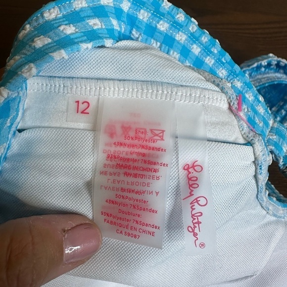 Lilly Pulitzer Arlin Bikini Top Crinkle Gingham Swim Turquoise Oasis 12 - Picture 6 of 6